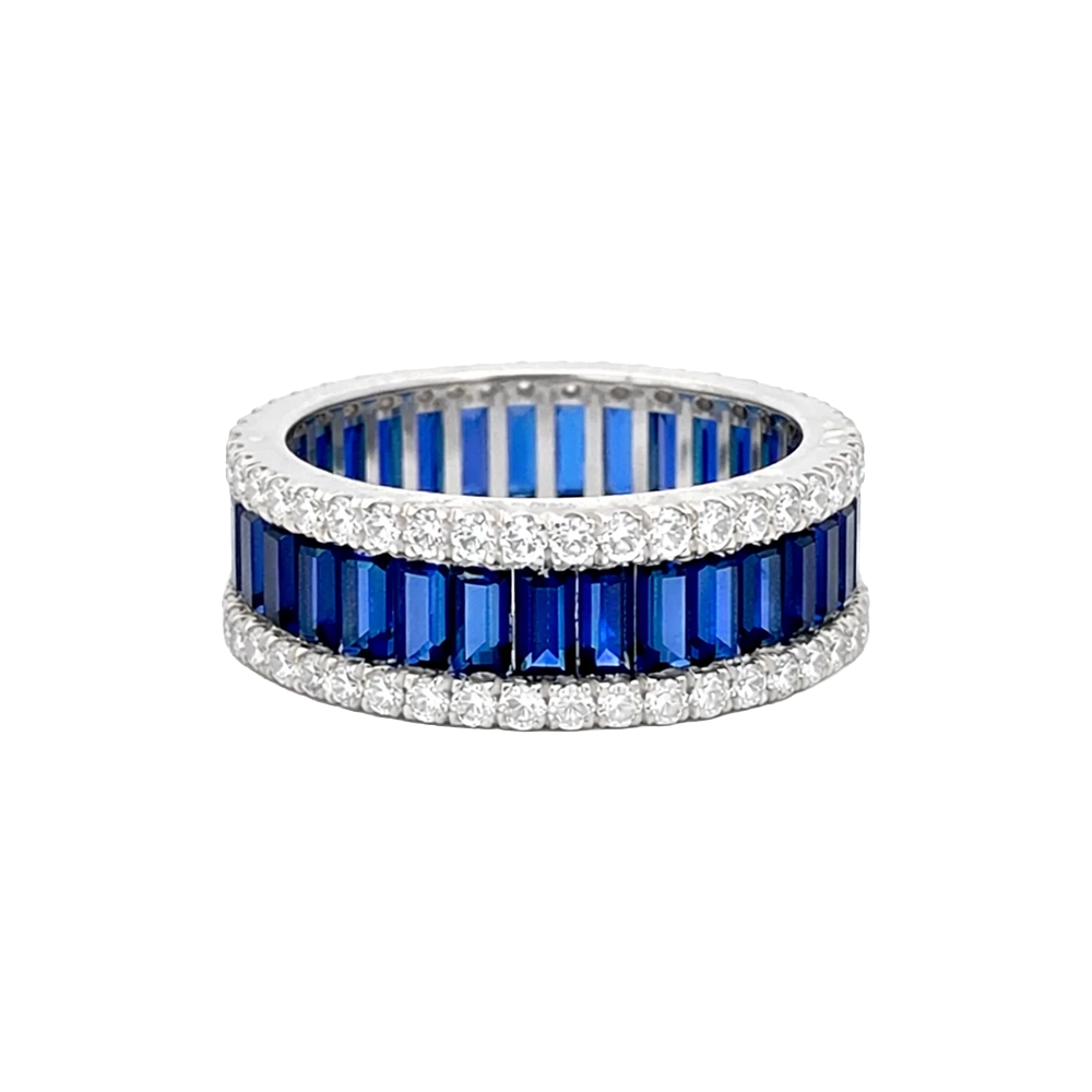 18KW 8.3 ct natural Blue Sapphires with 1.49ct natural diamond wedding band