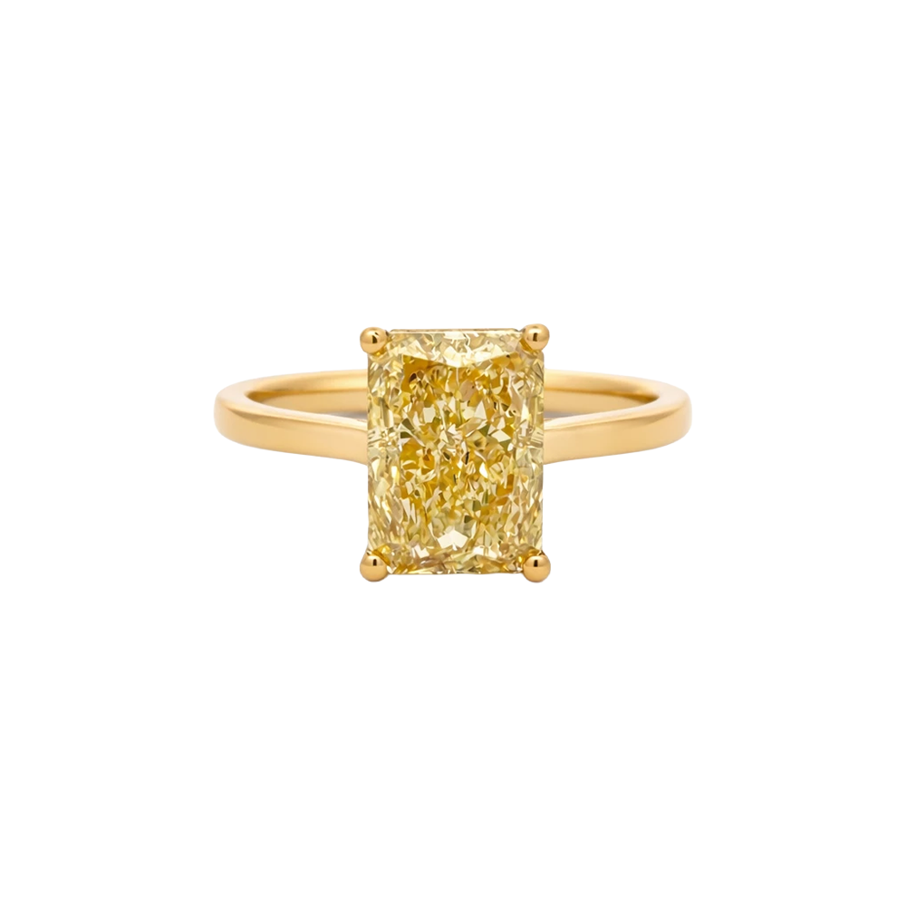 18K Y 4.25CT SI1 Radiant Vivid Yellow Lab Diamond 4.6G Ring