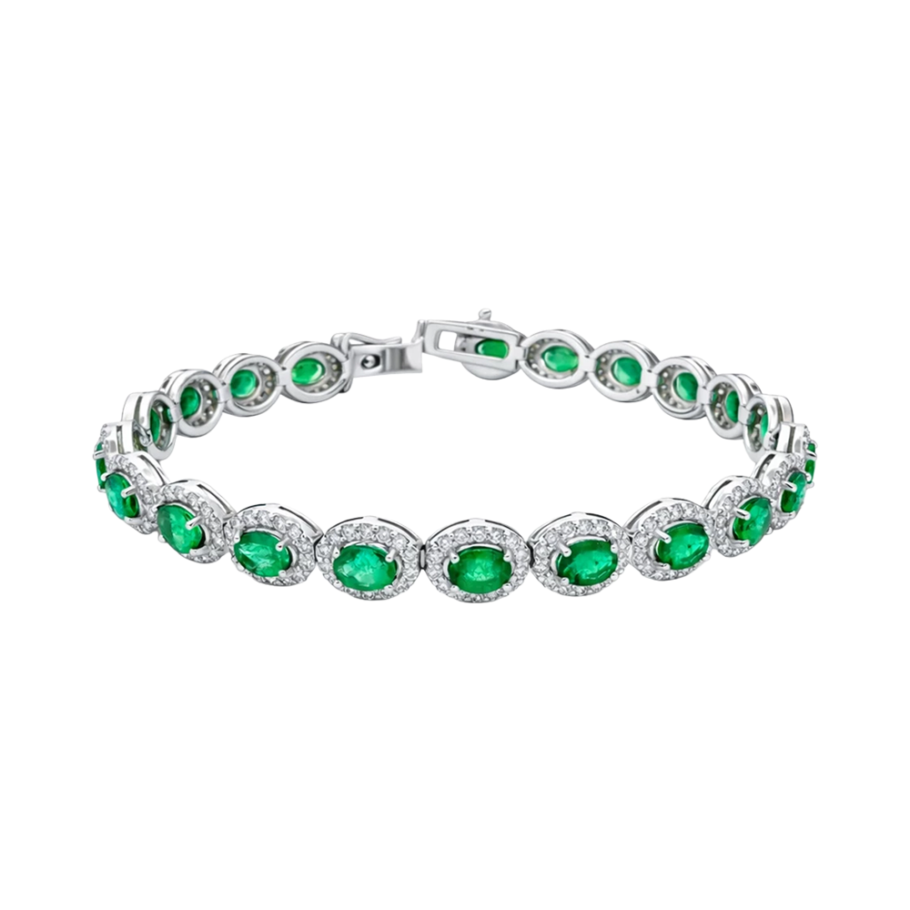 18k White Gold 10cttw Emerald and 2.6cttw Natural Diamond Bracelet