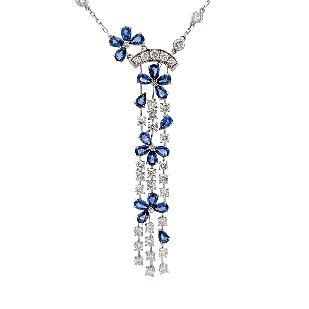 18k White Gold and Platinum Necklace with 12.23ct Sapphire and 7.04ct Natural Diamond