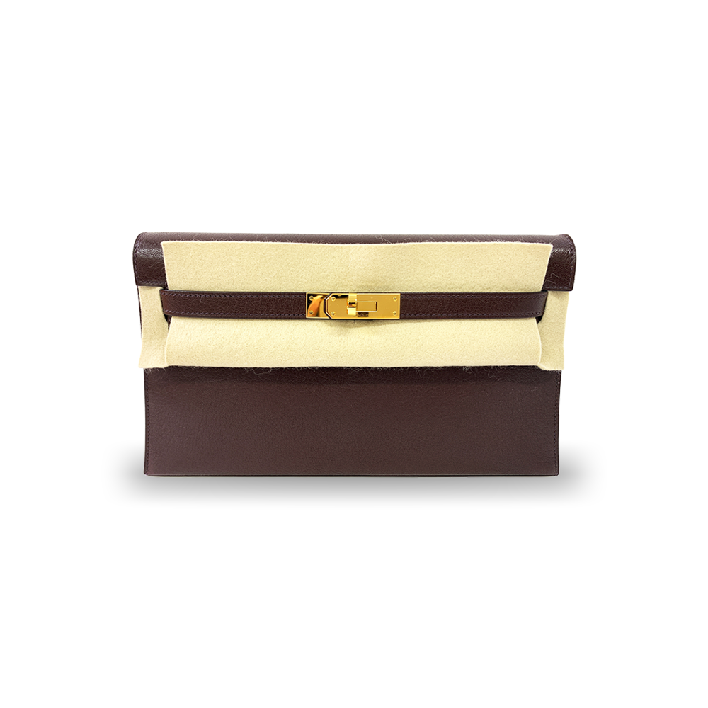 HERMÈS Kelly Cut 18 Rouge Mysore Goatskin Leather Bag Gold Hardware Pre-Owned