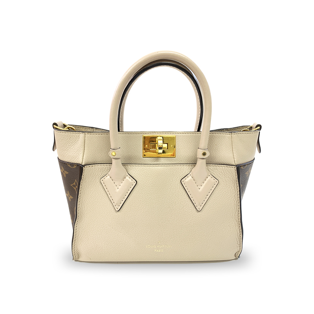 LOUIS VUITTON Tote Bag Greige Calf Leather Gold Hardware Pre-Owned