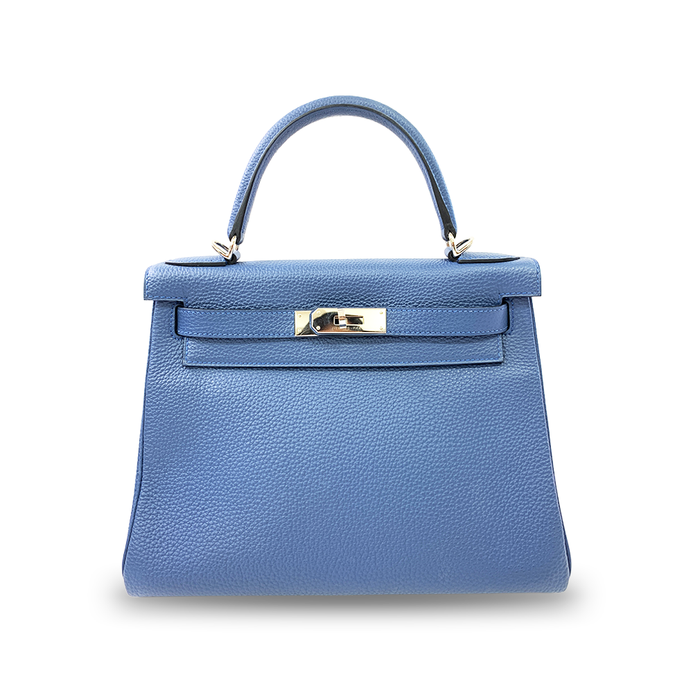 HERMÈS Kelly 28 Navy Blue Togo Leather Bag Palladium Hardware Pre-Owned