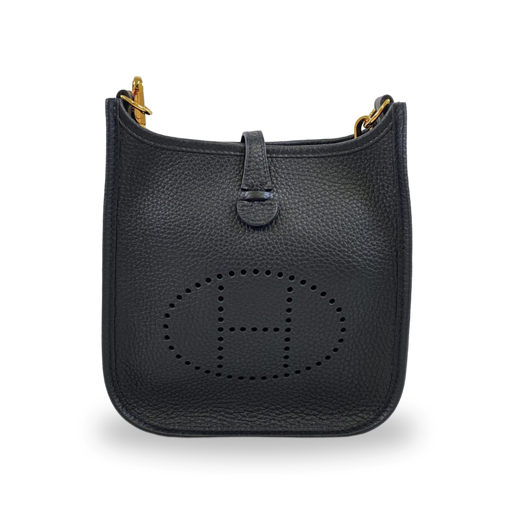 HERMÈS Evelyne TPM 16 Black Taurillon Leather Shoulder Bag 16cm Gold Hardware Pre-Owned