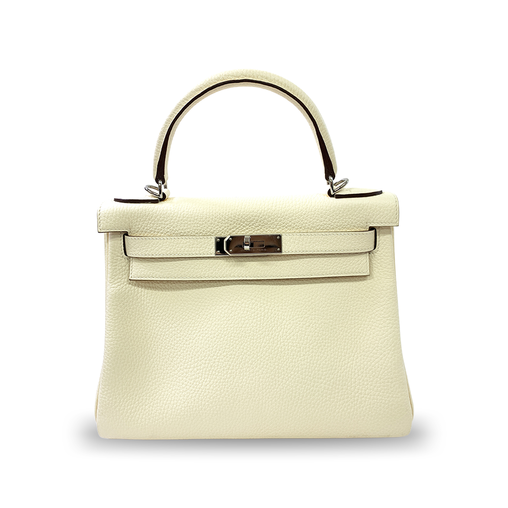 HERMÈS Kelly 28 White Togo Leather Bag Palladium Hardware Pre-Owned