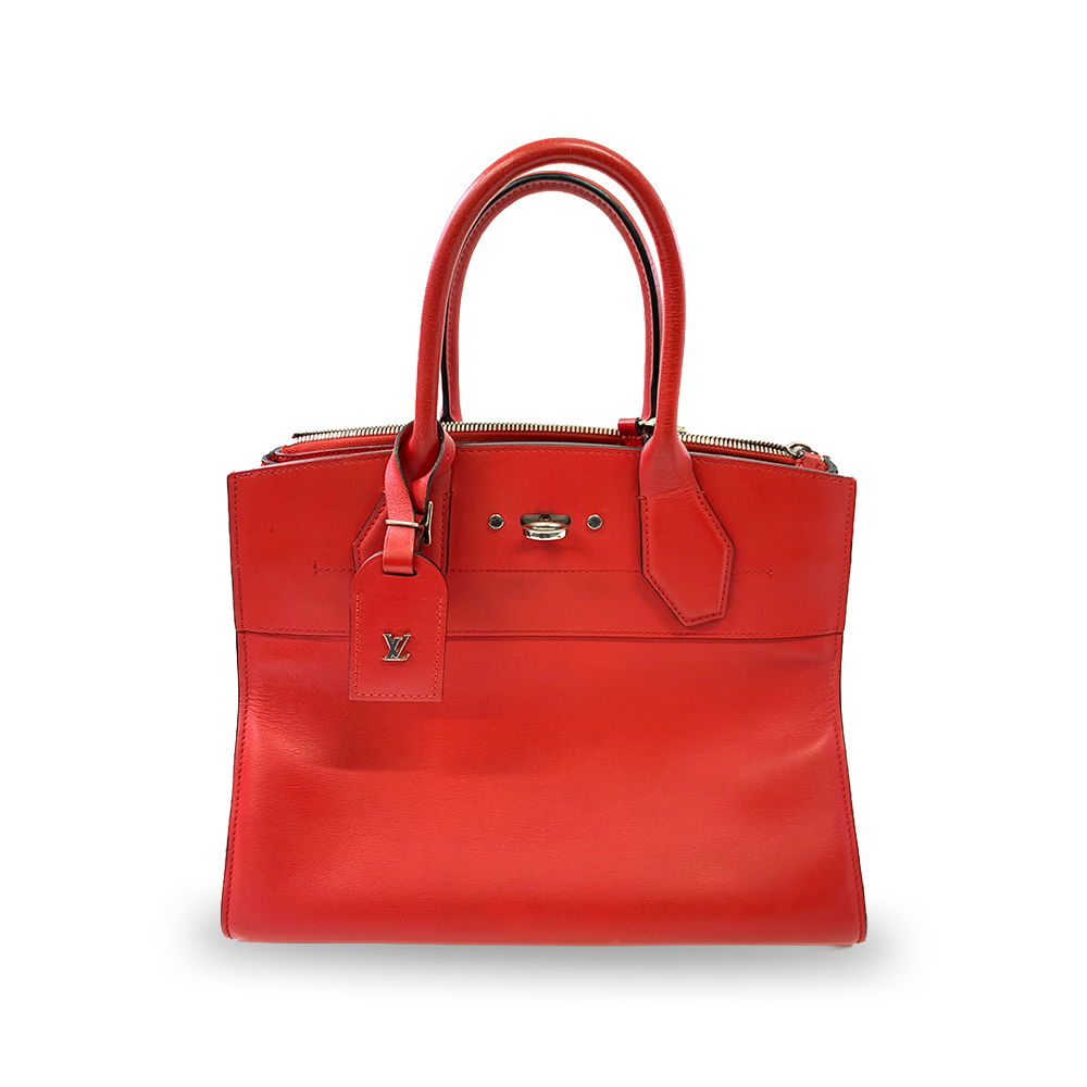 LOUIS VUITTON City Streamer MM Red Calf Leather Bag Silver Hardware Pre-Owned