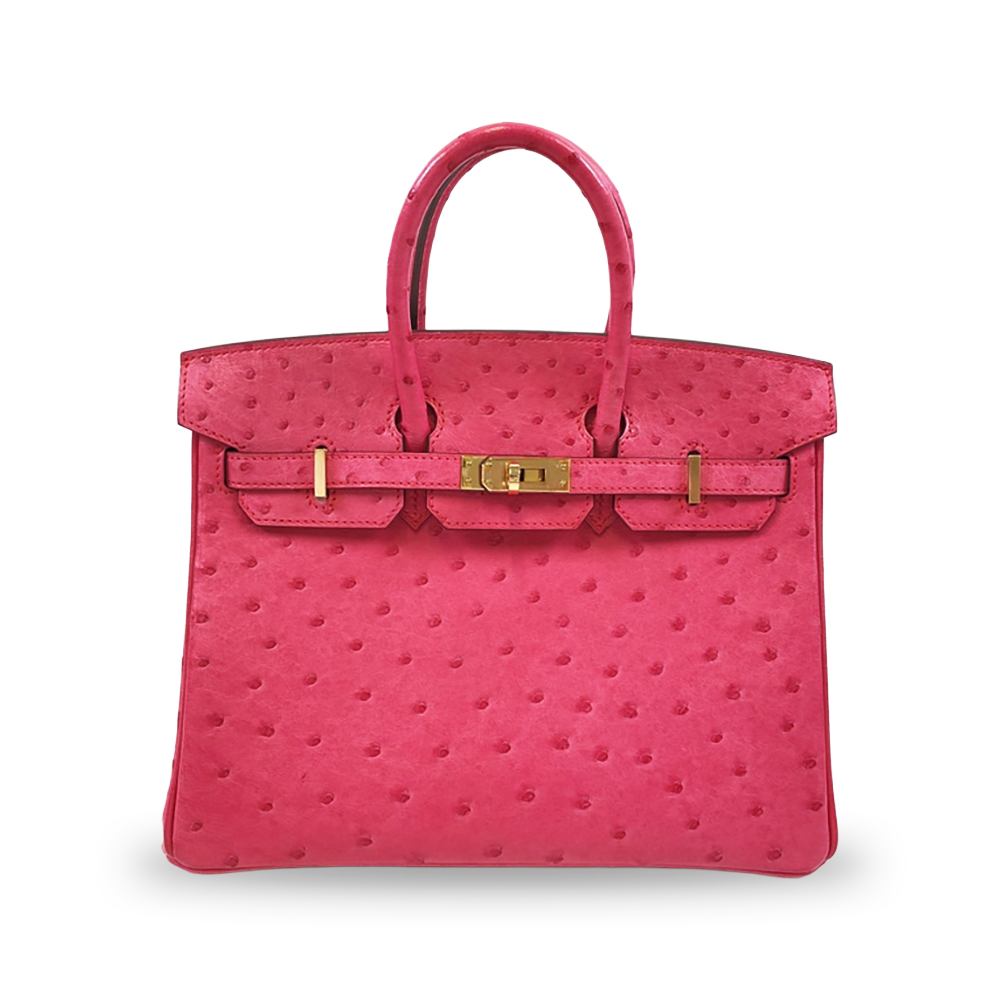 HERMÈS Birkin 25 Pink Ostrich Leather Bag Rose Gold Hardware Pre-Owned