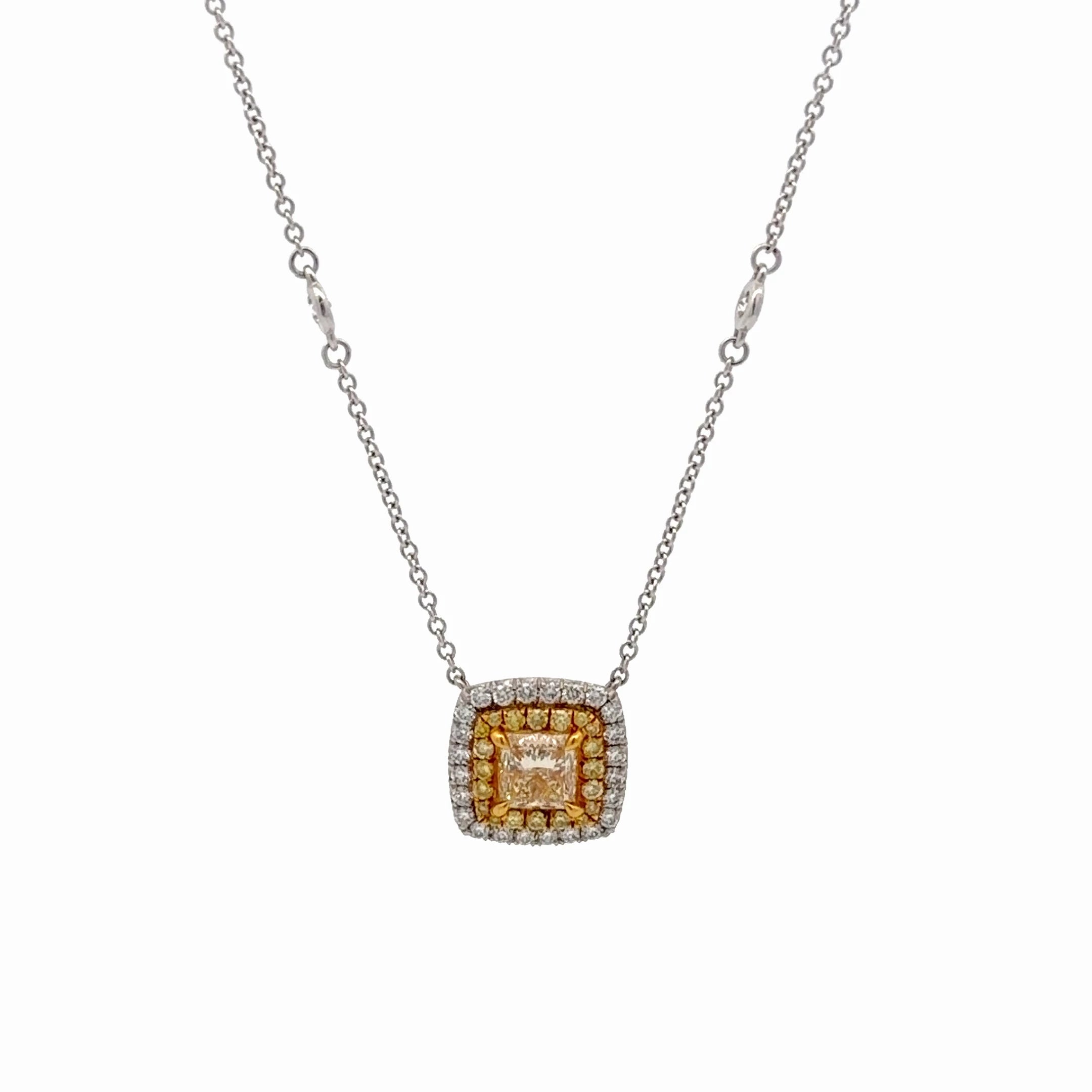 14K W 1CT NTRL YELLOW DIA W/ 0.76CT NTRL DIA HALO NECKLACE