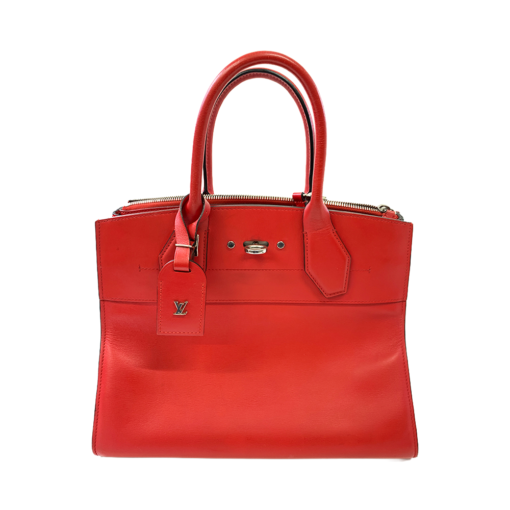 LOUIS VUITTON City Streamer MM Red Calf Leather Bag Silver Hardware Pre-Owned