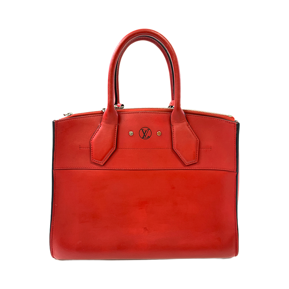 LOUIS VUITTON City Streamer MM Red Calf Leather Bag Silver Hardware Pre-Owned