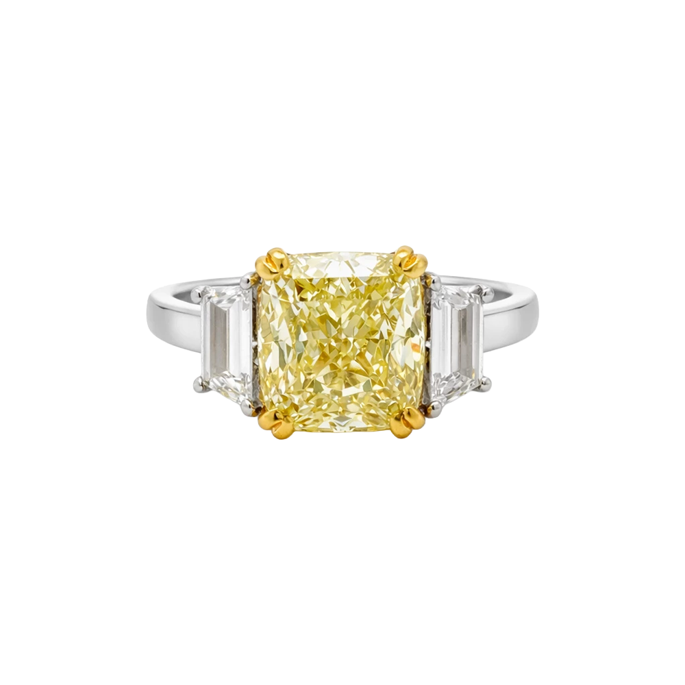 22K Y /14K W - 3.59CT Natural Fancy Yellow Diamond 0.70CT Natural White Diamond Ring