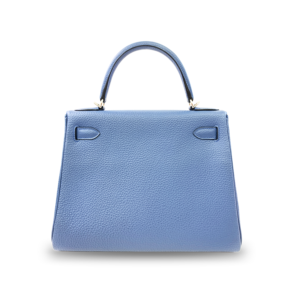 HERMÈS Kelly 28 Navy Blue Togo Leather Bag Palladium Hardware Pre-Owned
