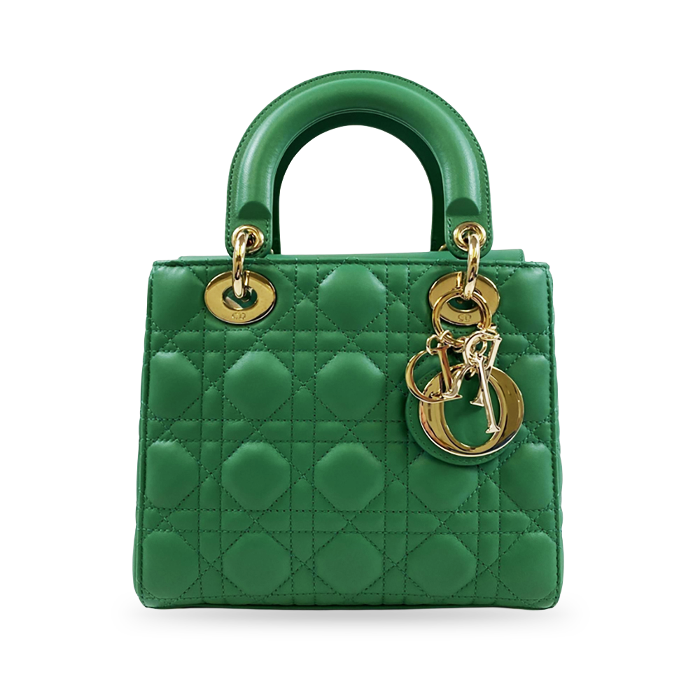CHRISTIAN DIOR Lady Dior Green Cannage Lambskin Bag Pre-Owned
