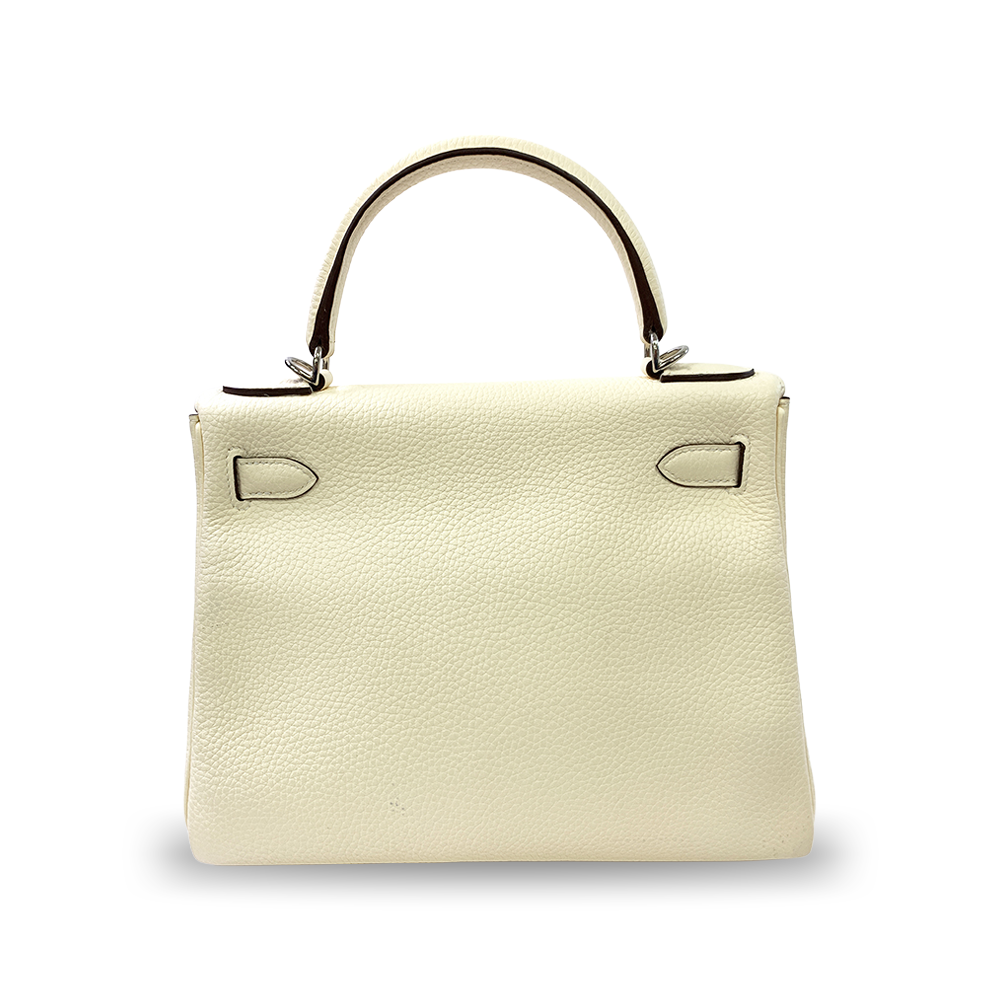 HERMÈS Kelly 28 White Togo Leather Bag Palladium Hardware Pre-Owned