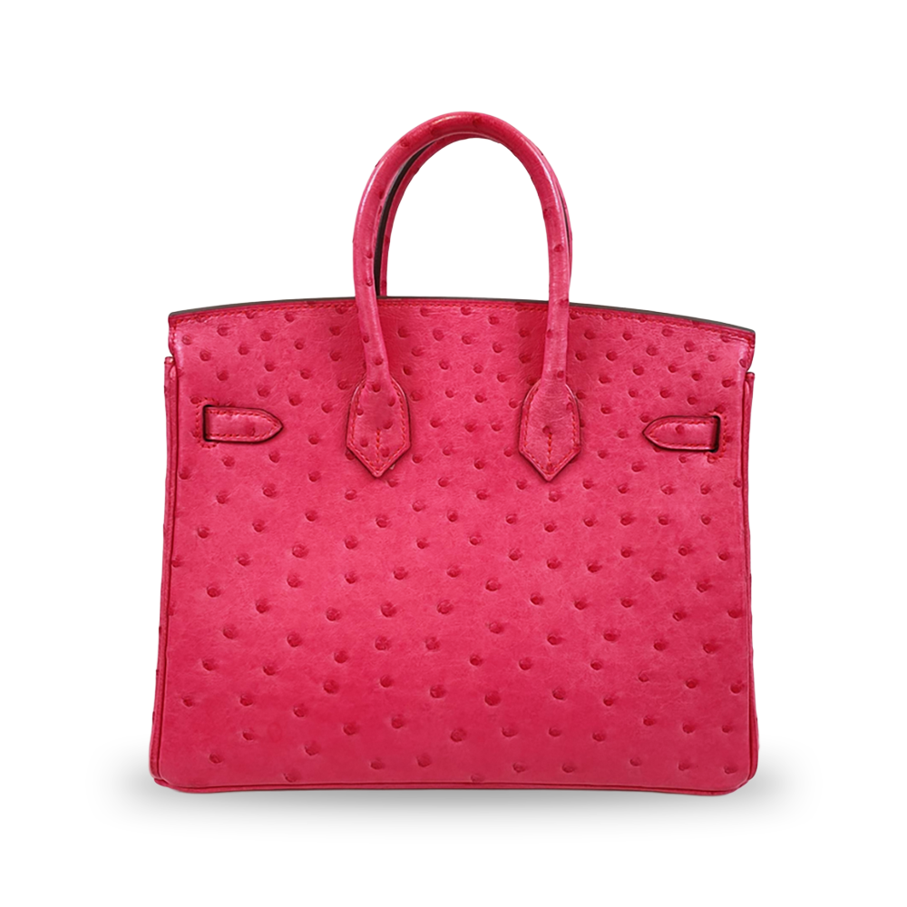 HERMÈS Birkin 25 Pink Ostrich Leather Bag Rose Gold Hardware Pre-Owned
