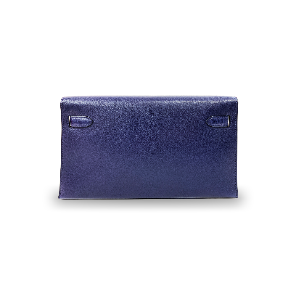 HERMÈS Kelly Cut 18 Dark Blue Mysore Goatskin Leather Bag Gold Hardware Pre-Owned