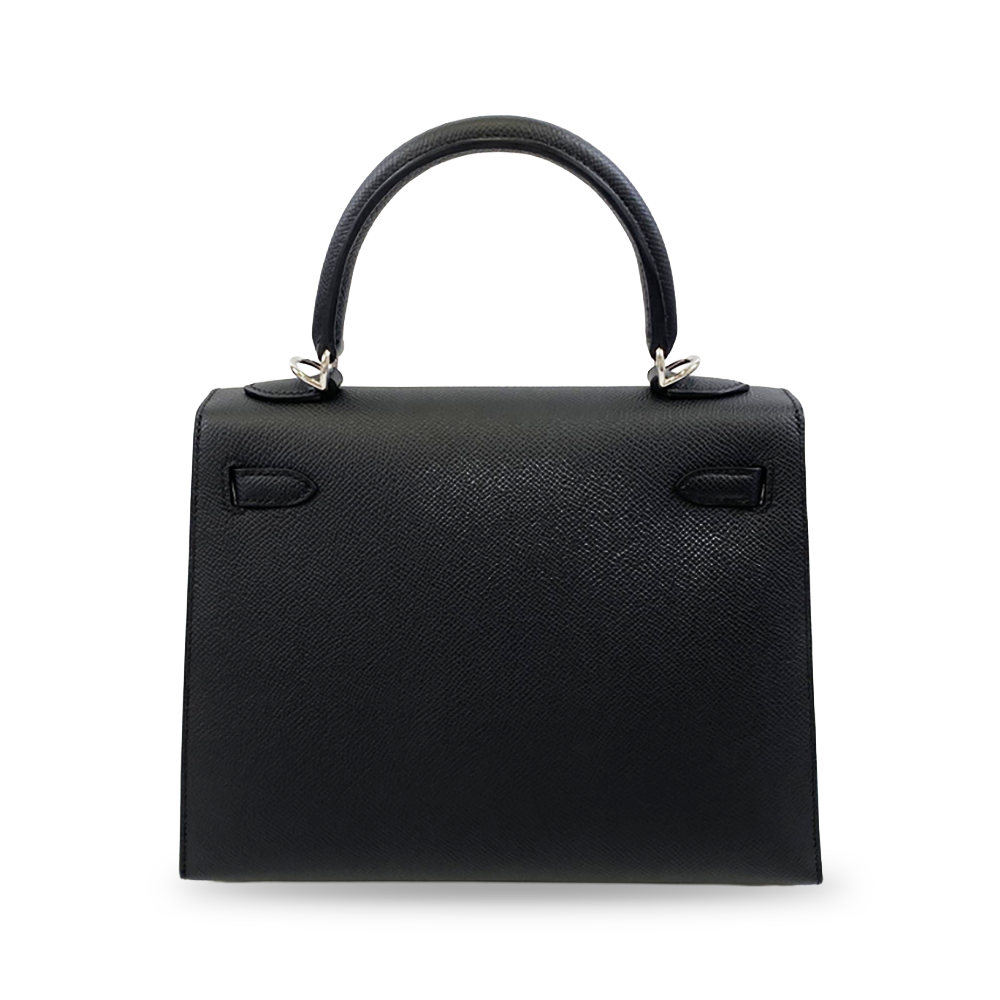 HERMÈS Kelly 25 Black Epsom Sellier Leather Bag Silver Hardware Pre-Owned