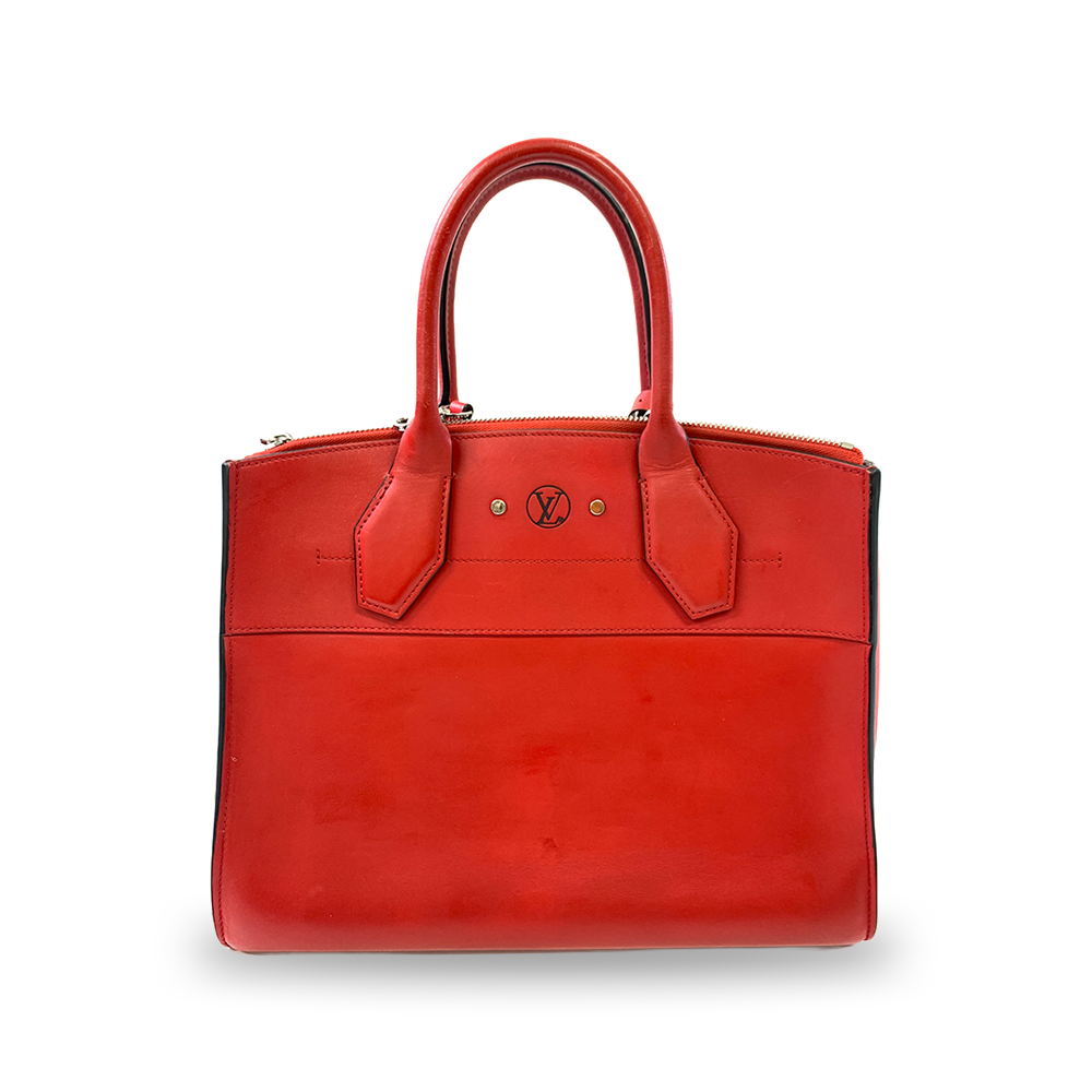 LOUIS VUITTON City Streamer MM Red Calf Leather Bag Silver Hardware Pre-Owned