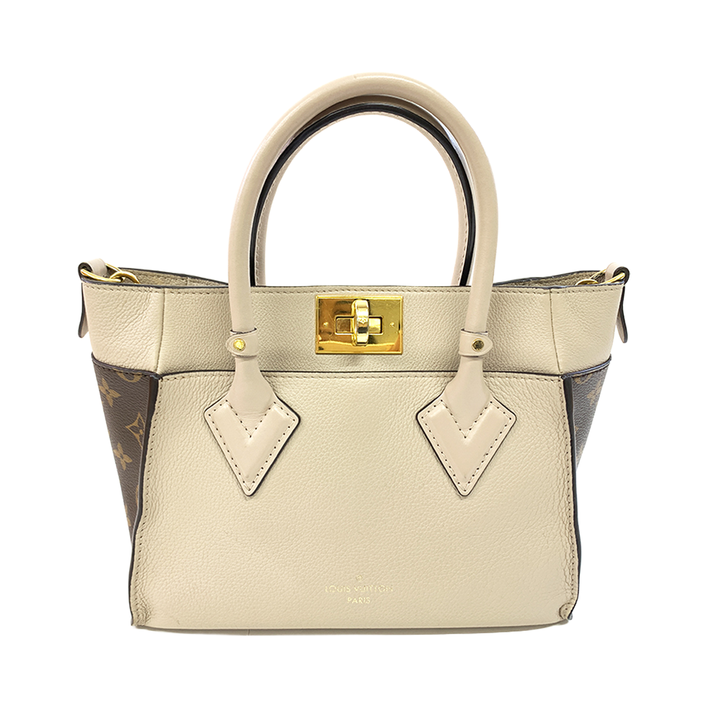 LOUIS VUITTON Tote Bag Greige Calf Leather Gold Hardware Pre-Owned