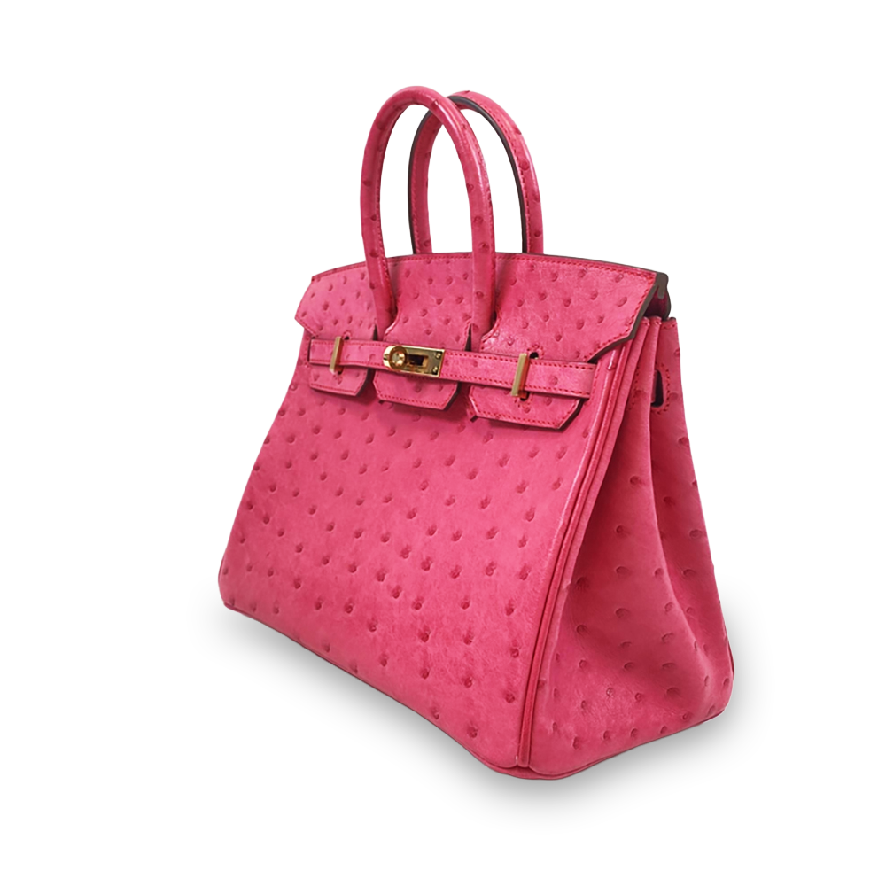 HERMÈS Birkin 25 Pink Ostrich Leather Bag Rose Gold Hardware Pre-Owned