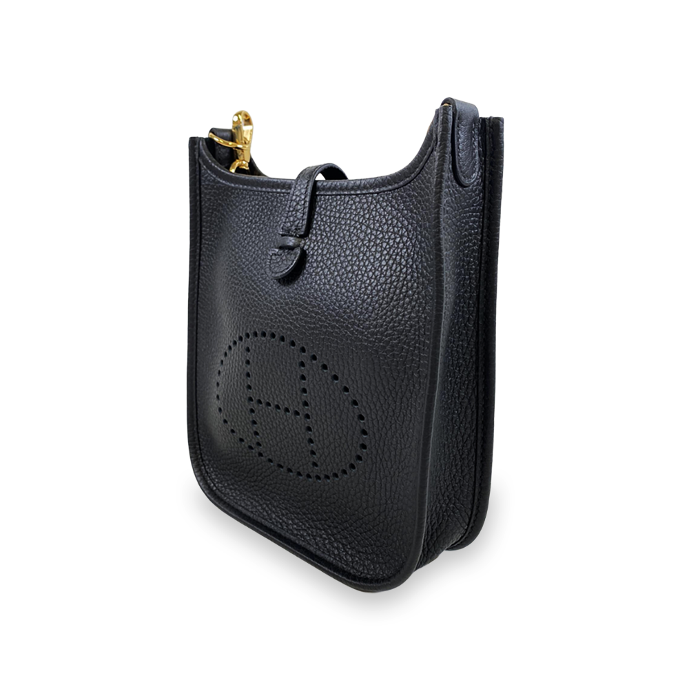 HERMÈS Evelyne TPM 16 Black Taurillon Leather Shoulder Bag 16cm Gold Hardware Pre-Owned