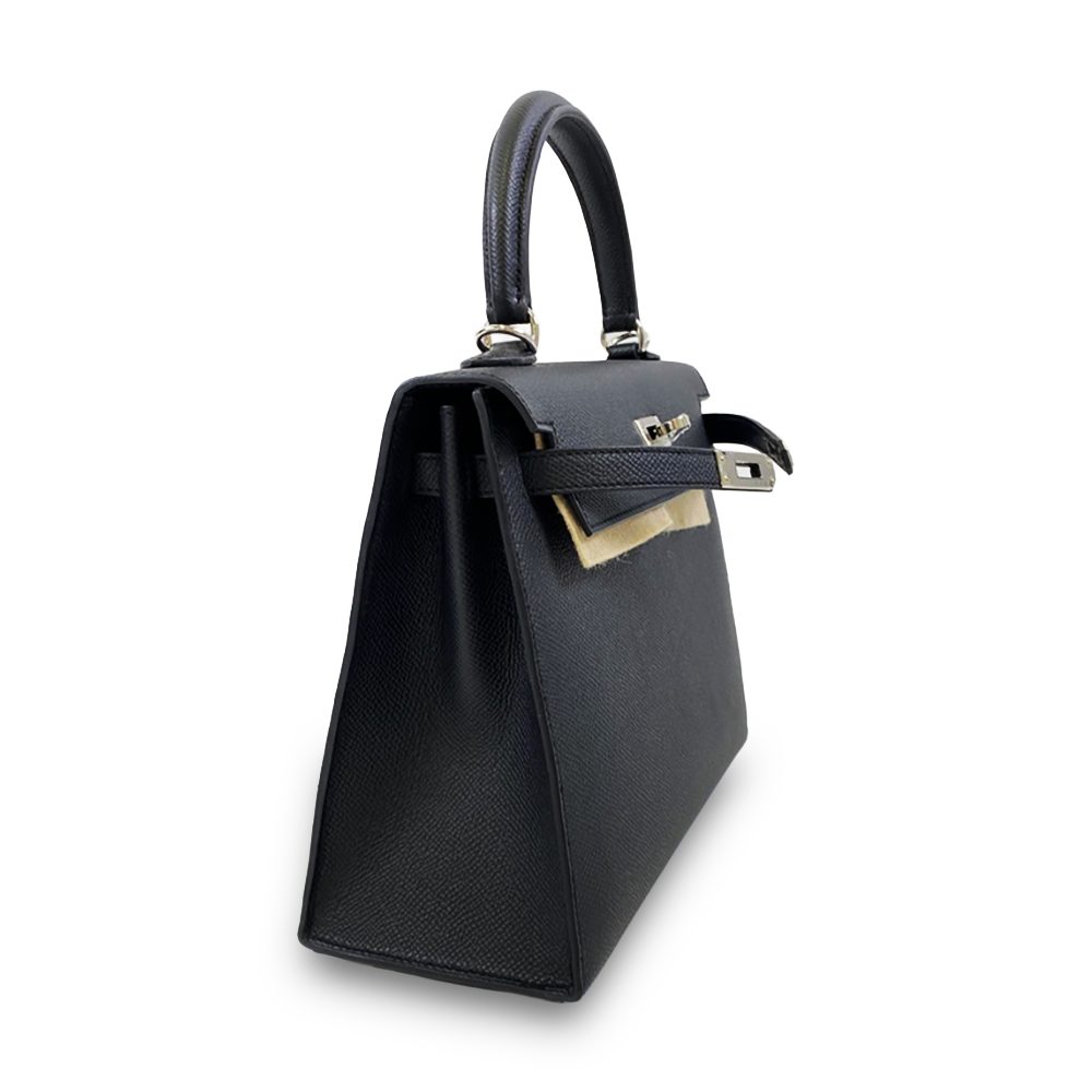 HERMÈS Kelly 25 Black Epsom Sellier Leather Bag Silver Hardware Pre-Owned