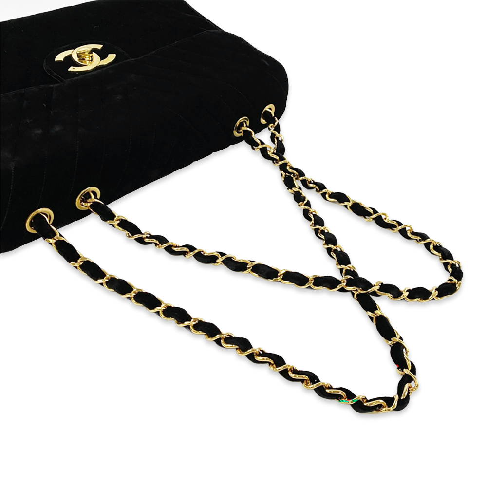 CHANEL Classic Chevron Large Velvet Flap Bag