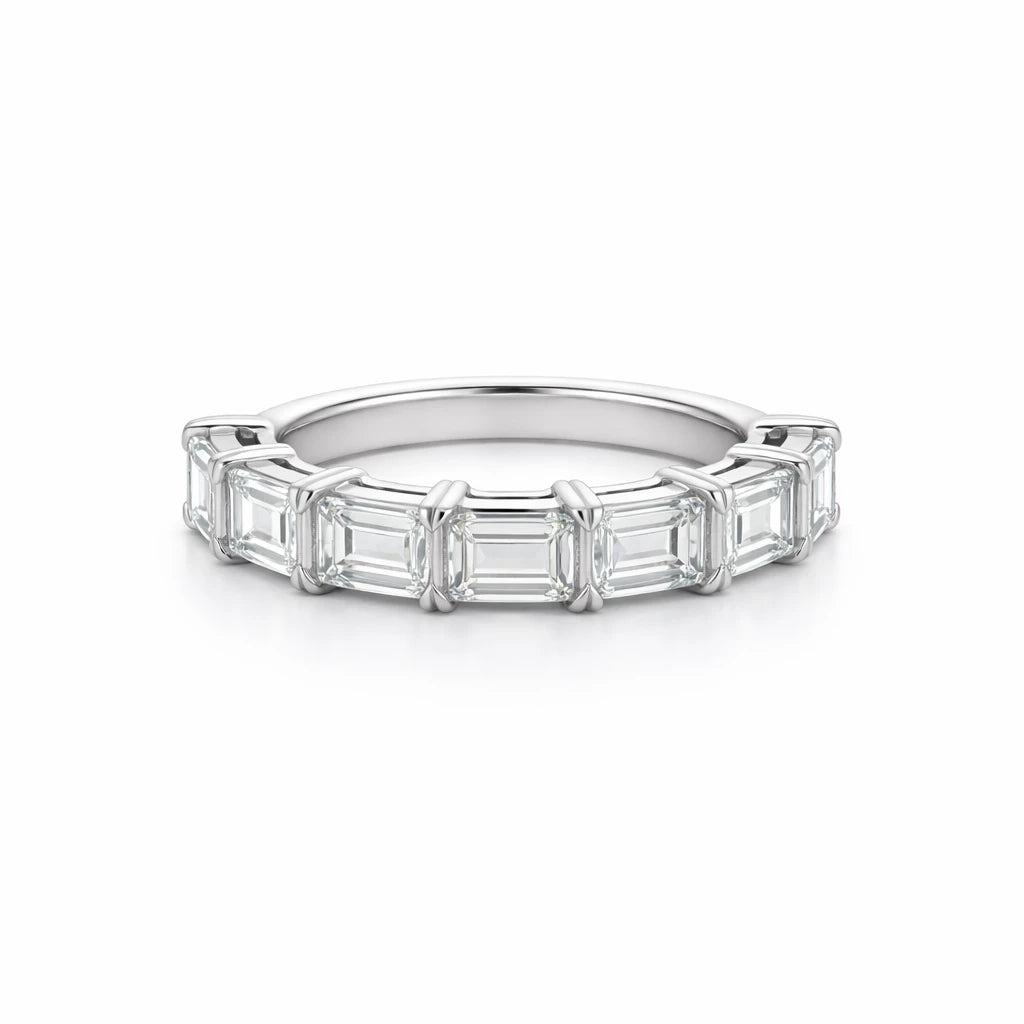 14KW 3.5cttw F VVS 7 Lab Grown diamond Emerald Cut wedding band