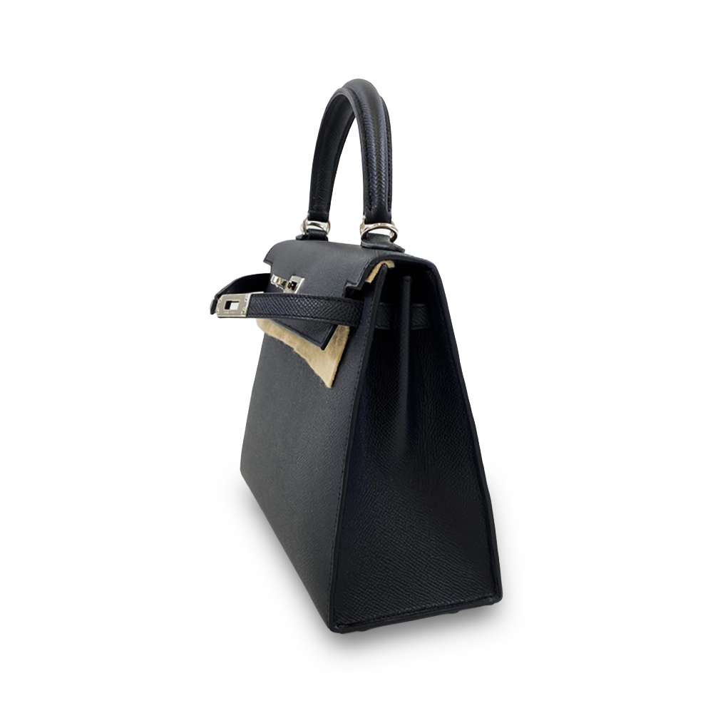 HERMÈS Kelly 25 Black Epsom Sellier Leather Bag Silver Hardware Pre-Owned
