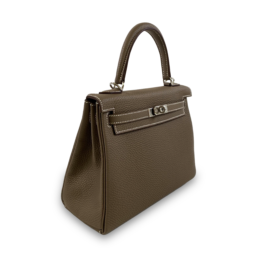 HERMÈS Kelly 25 Inner-Stitching Etoupe Togo Leather Bag Silver Hardware Pre-Owned