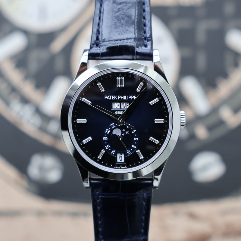 2025 Patek Philippe Complications Annual Calendar 5396G 38.5mm Baguette Diamond Blue Dial
