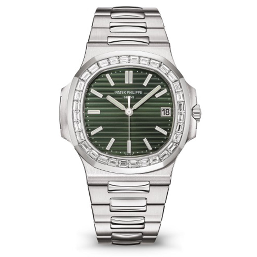 Patek Philippe Nautilus 40mm 5711-1300A-001 Baguette Diamond Bezel Green Dial