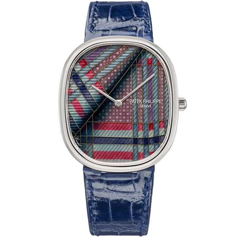 Patek Philippe Golden Ellipse Blue Tartan 5738/50G-045 34.5mm Enamel Dial
