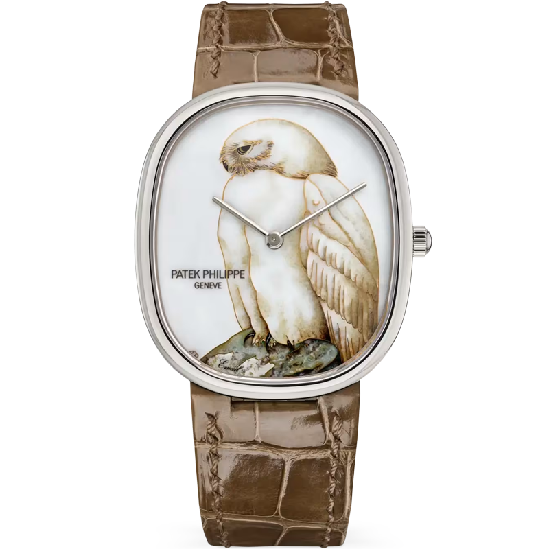 Patek Philippe Golden Ellipse White Owl 5738/50G-048 34.5mm Enamel Dial