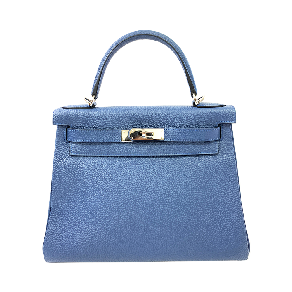 HERMES Kelly 28cm Navy Blue Togo Leather Bag Palladium Hardware Pre-Owned