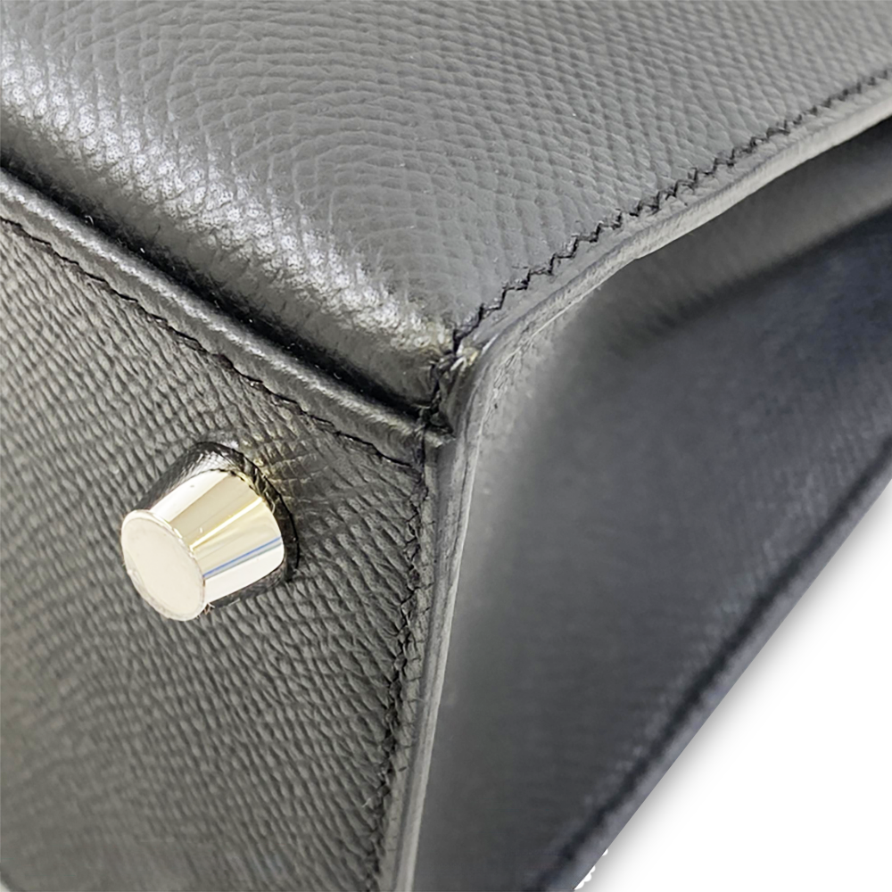 HERMÈS Kelly 25 Black Epsom Sellier Leather Bag Silver Hardware Pre-Owned