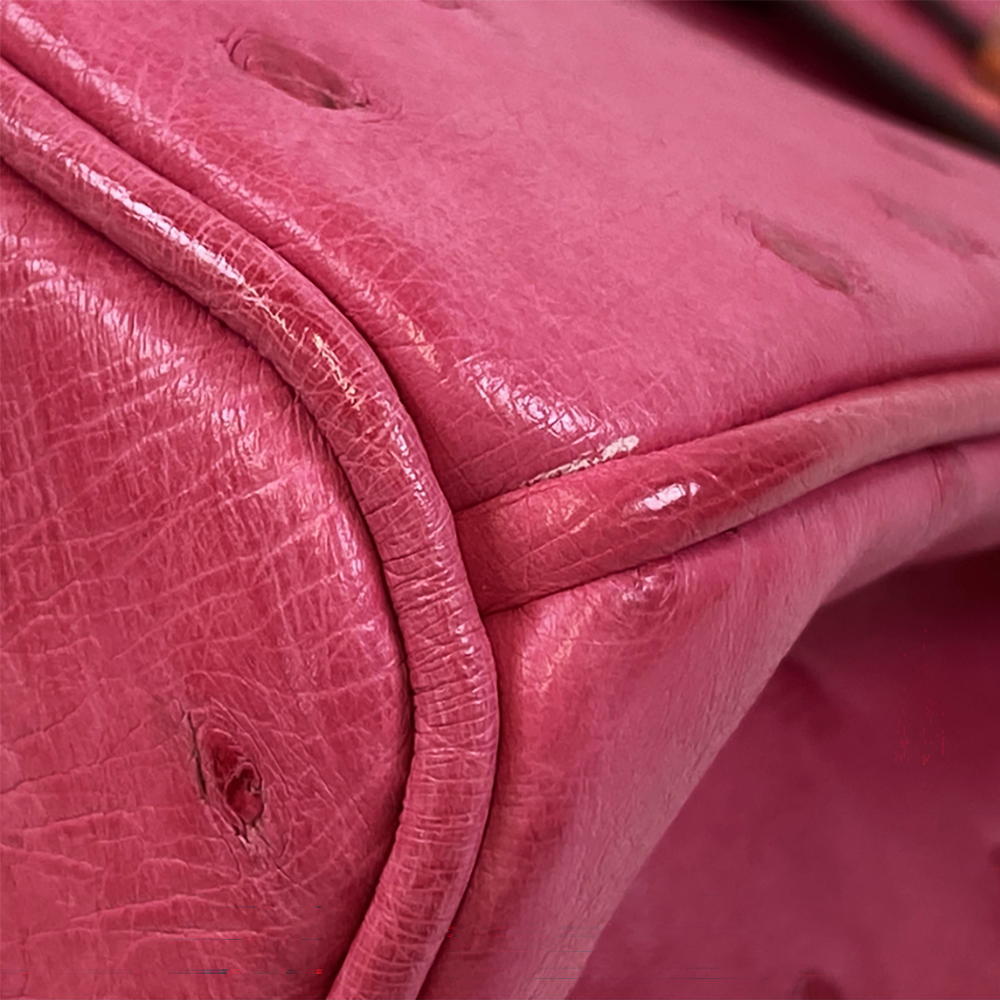 HERMÈS Birkin 25 Pink Ostrich Leather Bag Rose Gold Hardware Pre-Owned