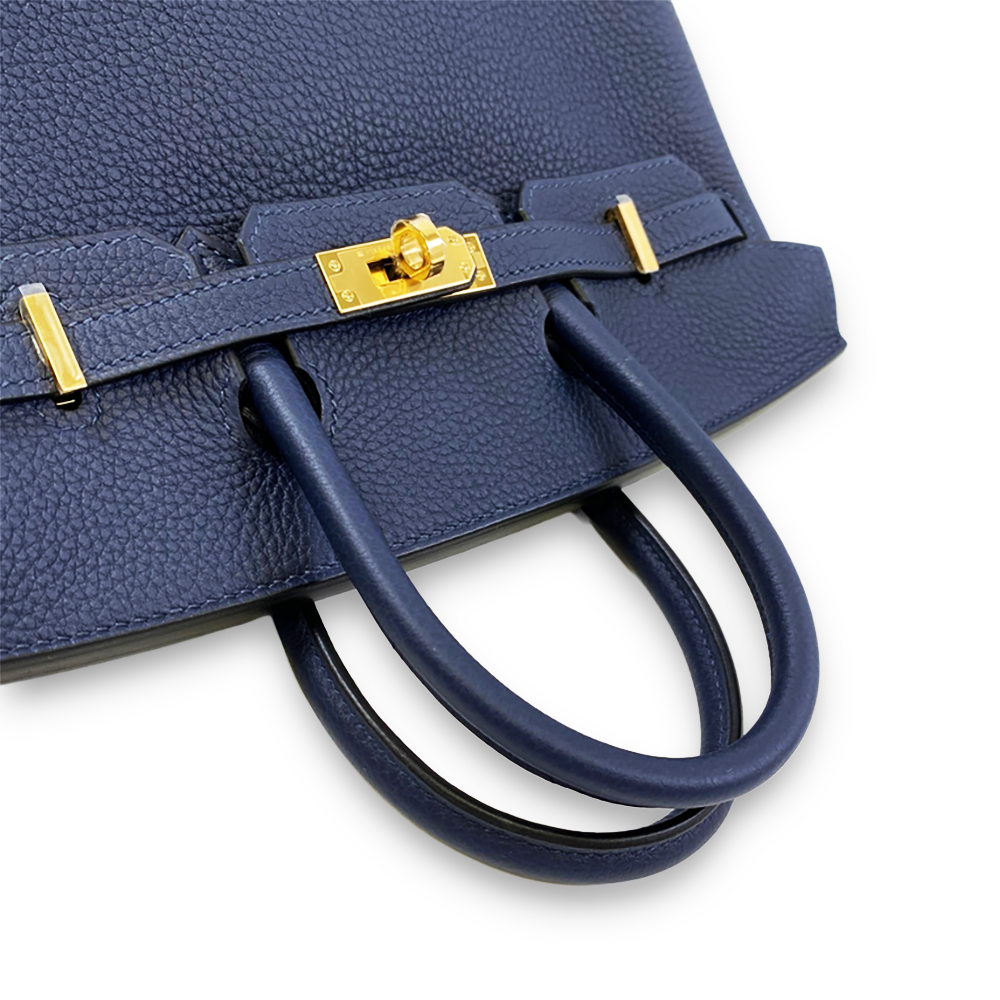 HERMÈS Birkin 28 Navy Blue Togo Leather Bag Gold Hardware Pre-Owned