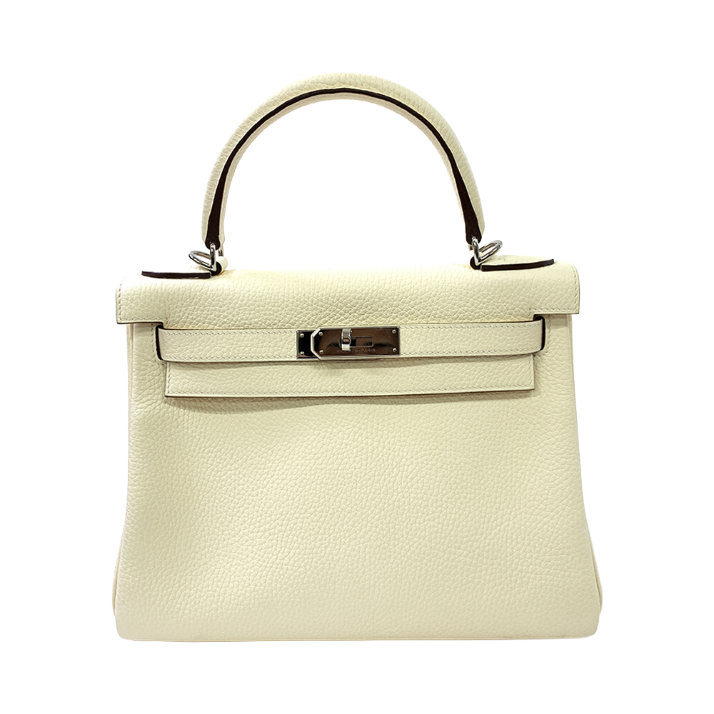 HERMES Kelly 28cm White Togo Leather Bag Palladium Hardware Pre-Owned