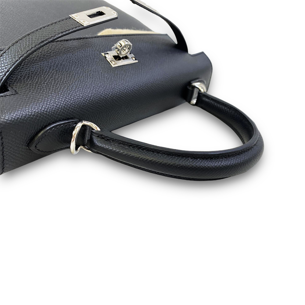 HERMÈS Kelly 25 Black Epsom Sellier Leather Bag Silver Hardware Pre-Owned