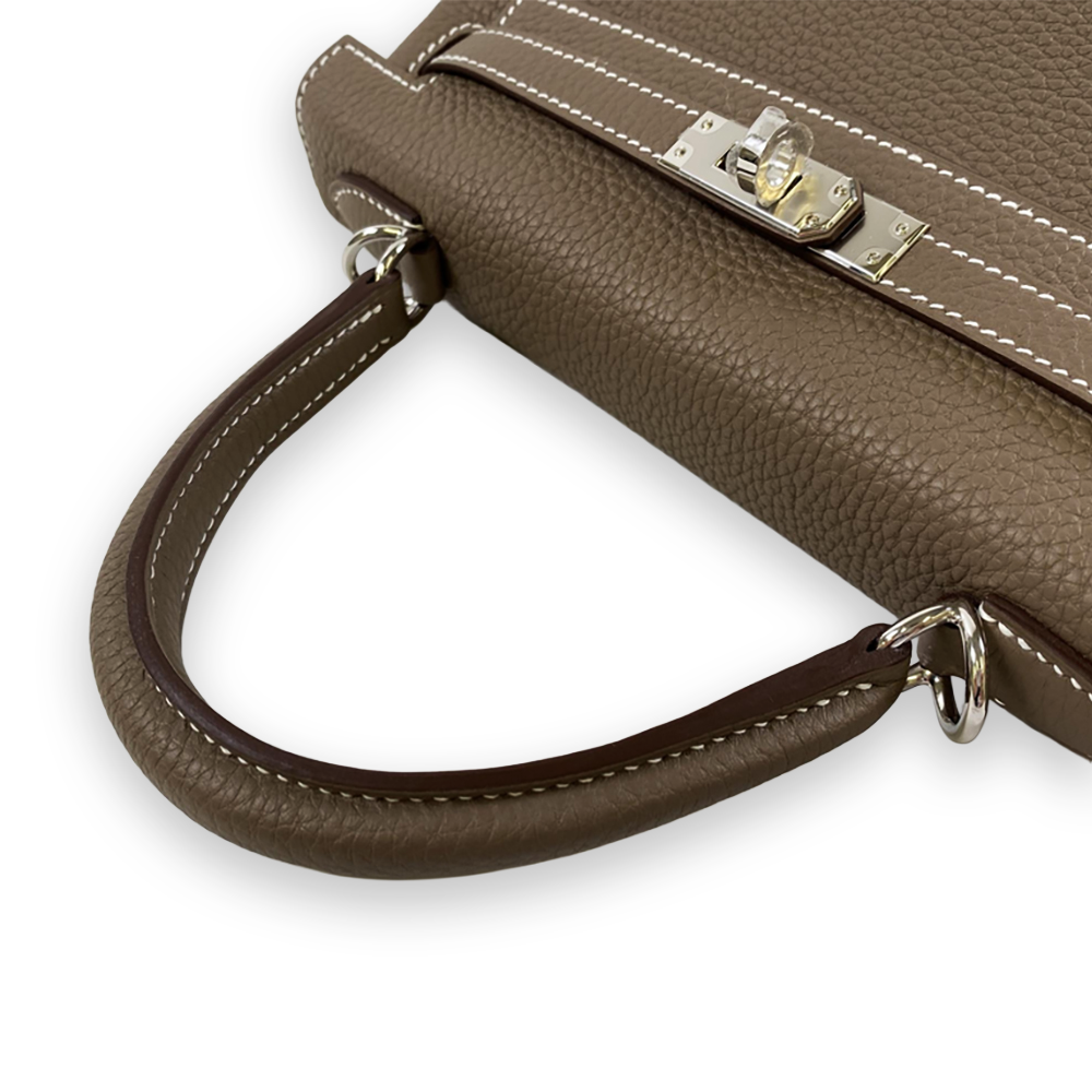 HERMÈS Kelly 25 Inner-Stitching Etoupe Togo Leather Bag Silver Hardware Pre-Owned