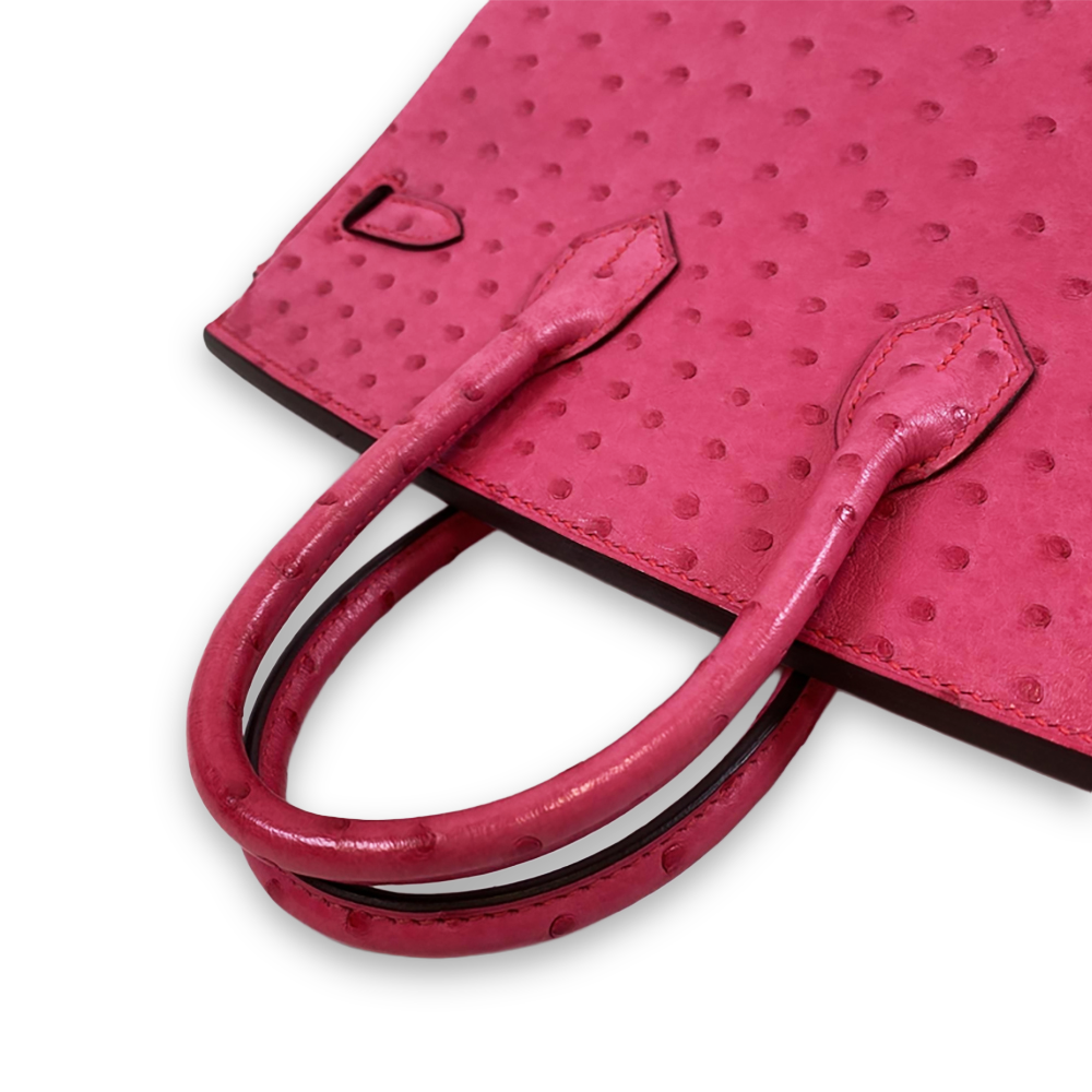 HERMÈS Birkin 25 Pink Ostrich Leather Bag Rose Gold Hardware Pre-Owned