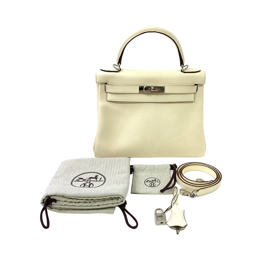 HERMES Kelly 28cm White Togo Leather Bag Palladium Hardware Pre-Owned