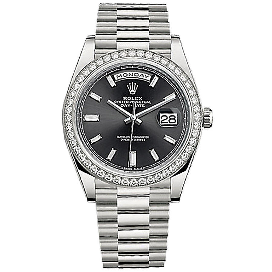 Rolex Day-Date 40 Presidential 228349 Diamond Bezel Baguette Diamond Black Dial