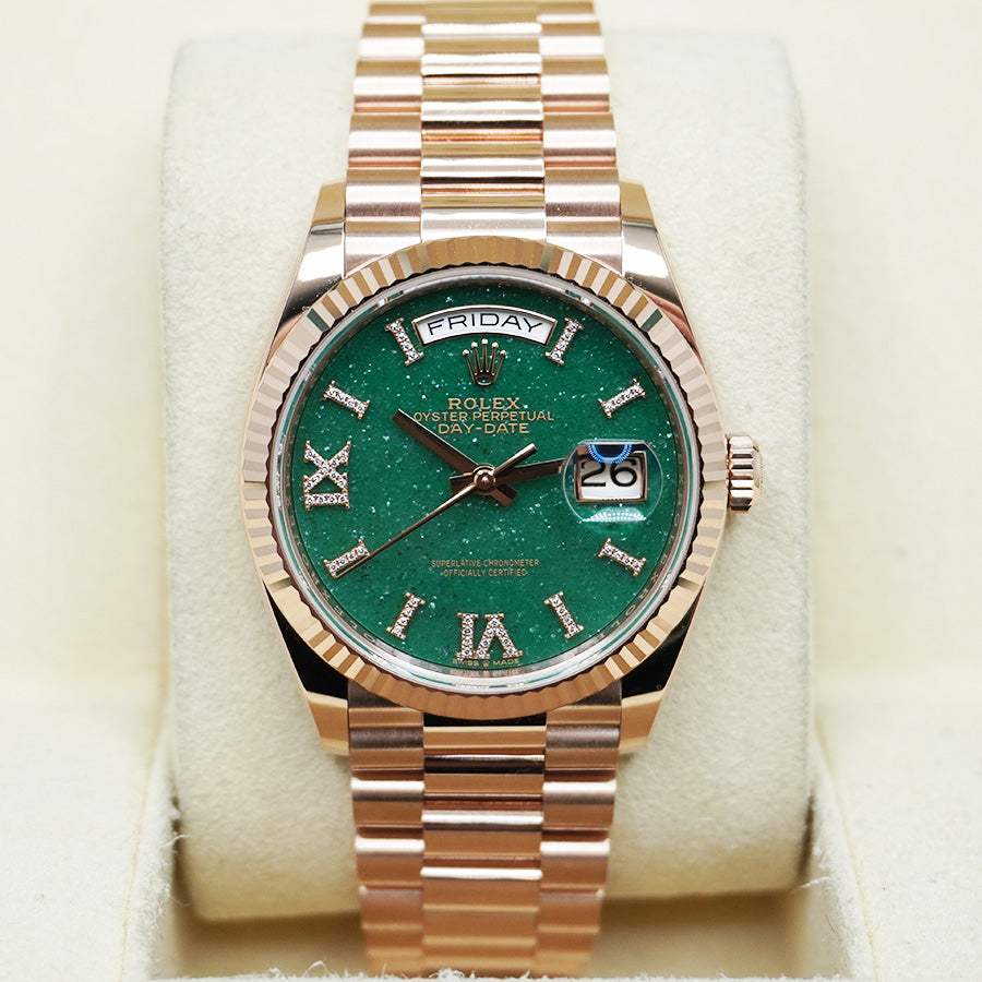 Rolex Day-Date 36 Aventurine Diamond Dial Fluted Bezel 128235