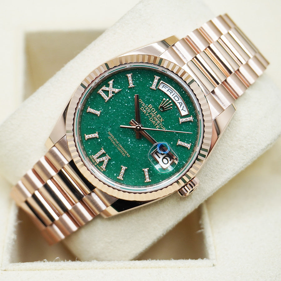 Rolex Day-Date 36 Aventurine Diamond Dial Fluted Bezel 128235