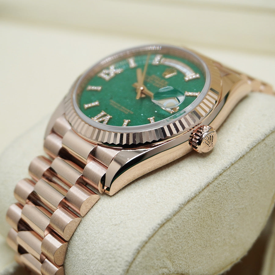 Rolex Day-Date 36 Aventurine Diamond Dial Fluted Bezel 128235