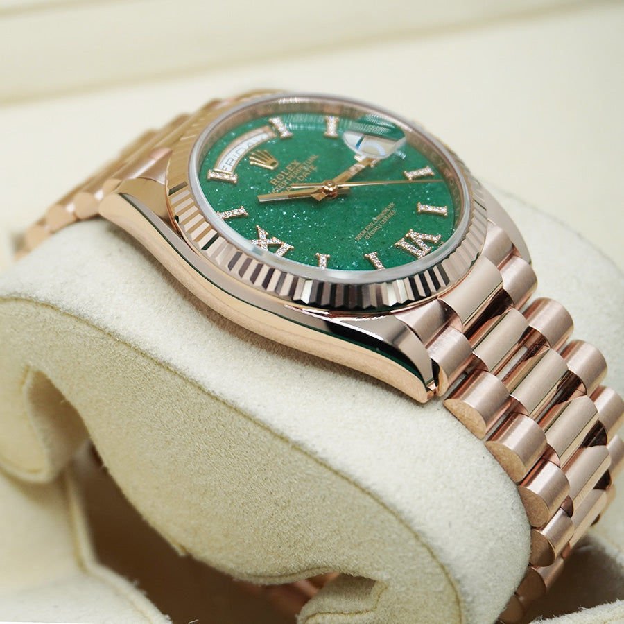 Rolex Day-Date 36 Aventurine Diamond Dial Fluted Bezel 128235