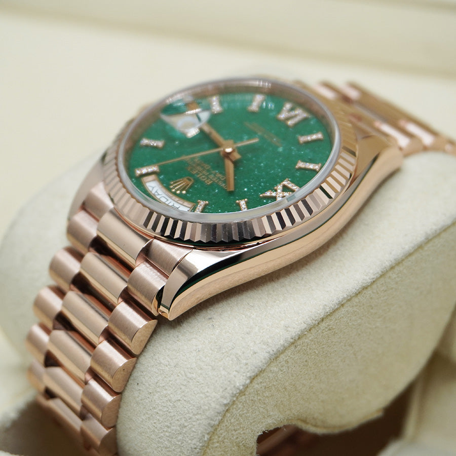 Rolex Day-Date 36 Aventurine Diamond Dial Fluted Bezel 128235