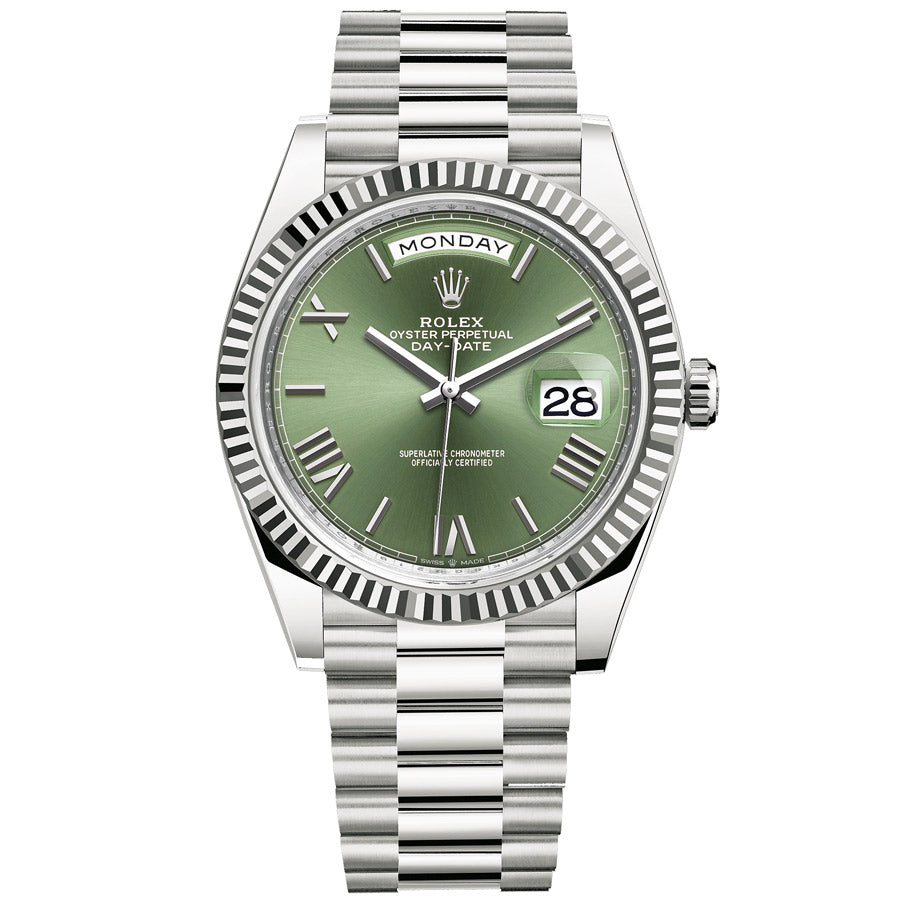 Rolex Day-Date 40 Presidential 228239 Fluted Bezel Olive Green Dial